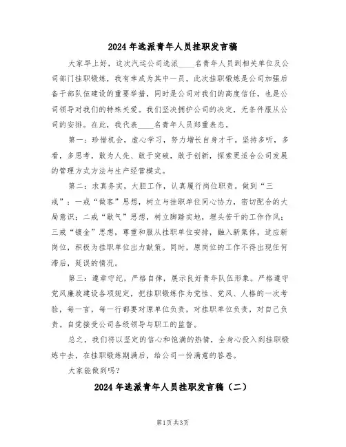 2024年选派青年人员挂职发言稿(二篇)