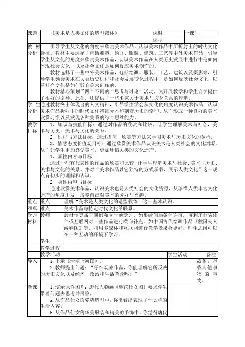 1.美术是人类文化的造型载体
