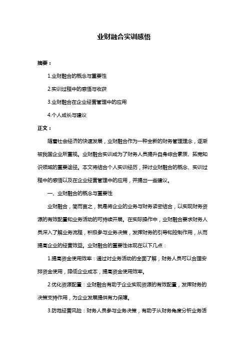 业财融合实训感悟