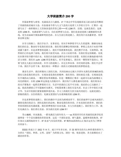 大学班级简介200字