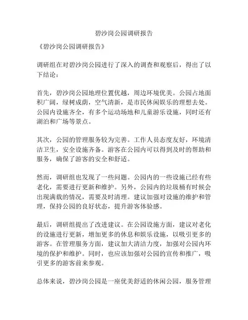 碧沙岗公园调研报告