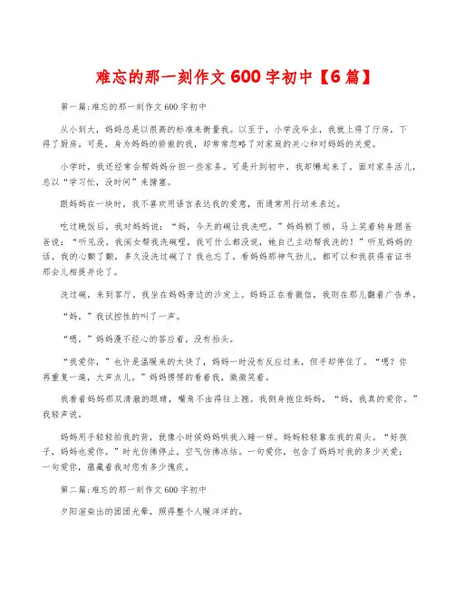 难忘的那一刻作文600字初中【6篇】
