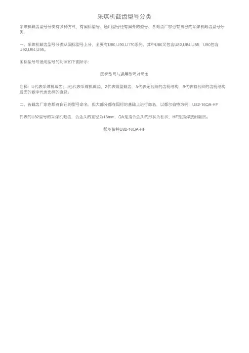 采煤机截齿型号分类