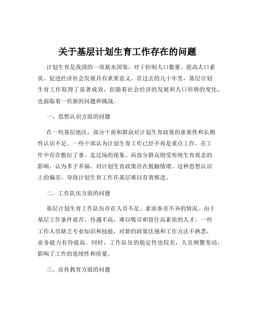 关于基层计划生育工作存在的问题
