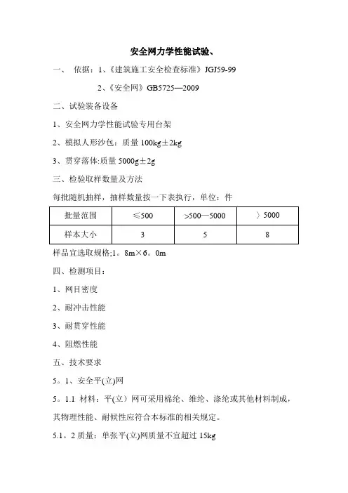 安全网、检验标准