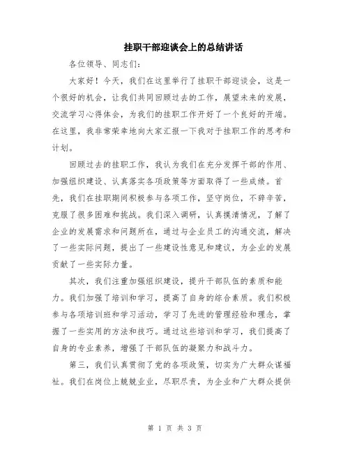 挂职干部迎谈会上的总结讲话