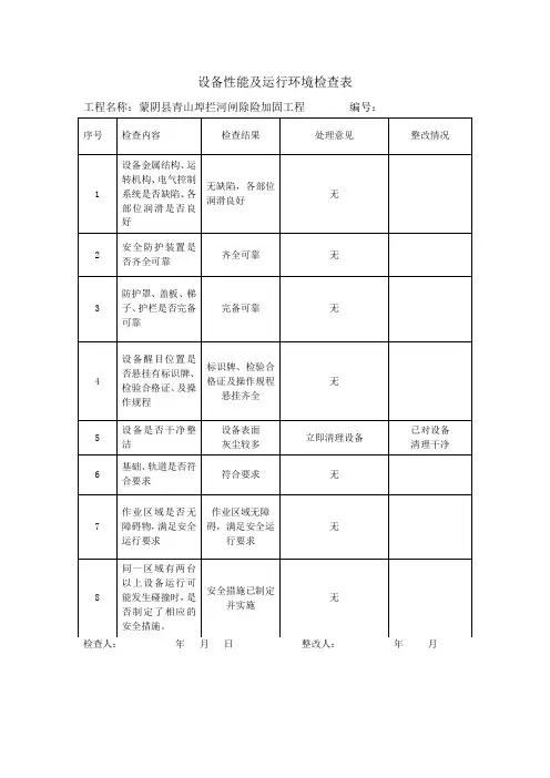 (完整版)设备性能及运行环境检查表