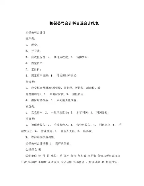 担保公司会计科目及会计报表