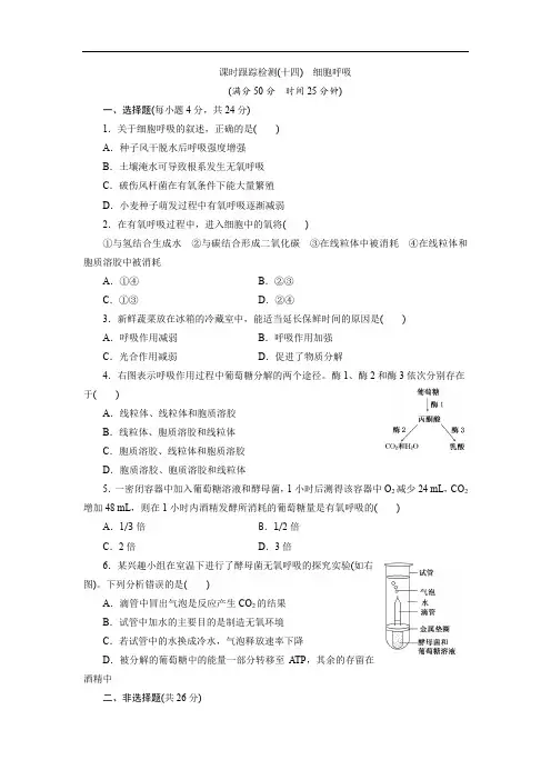2019-2020学年高中生物北师大版必修一课时跟踪检测：(十四) 细胞呼吸 Word版含解析