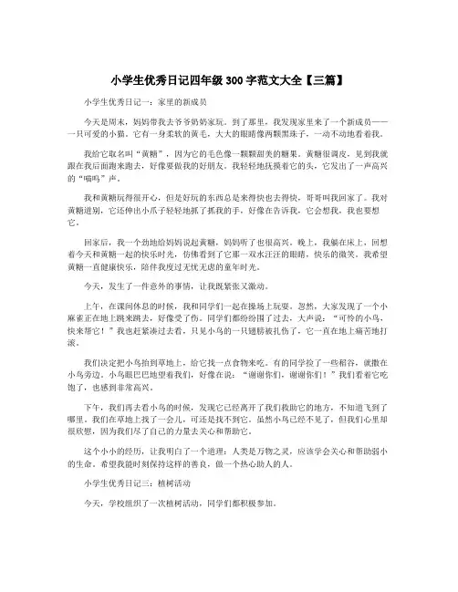 小学生优秀日记四年级300字范文大全【三篇】