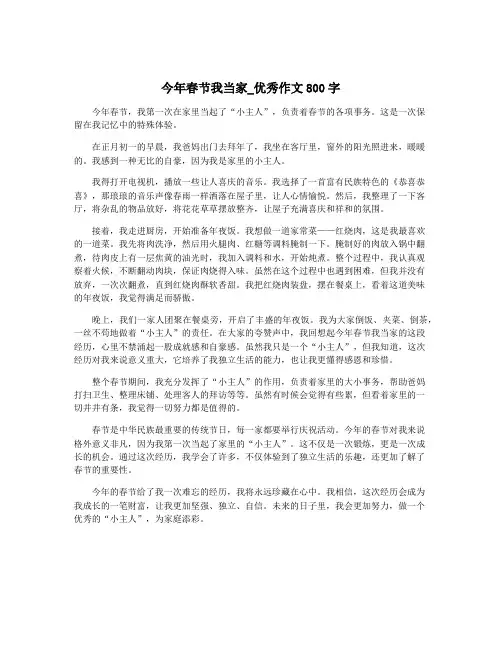今年春节我当家_优秀作文800字