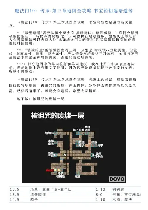 魔法门10：传承第三章地图全攻略书宝箱钥匙暗道等