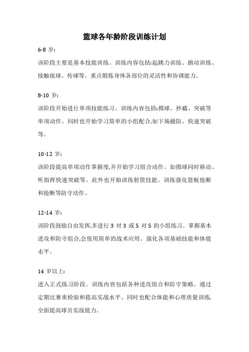 篮球各年龄阶段训练计划
