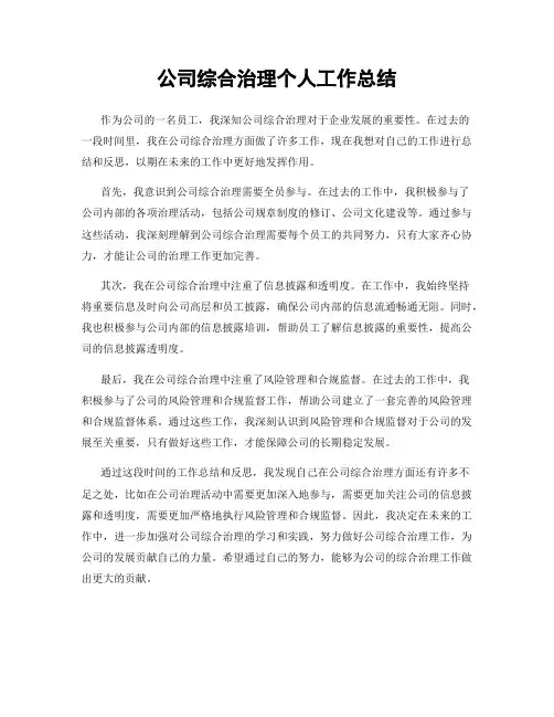 公司综合治理个人工作总结
