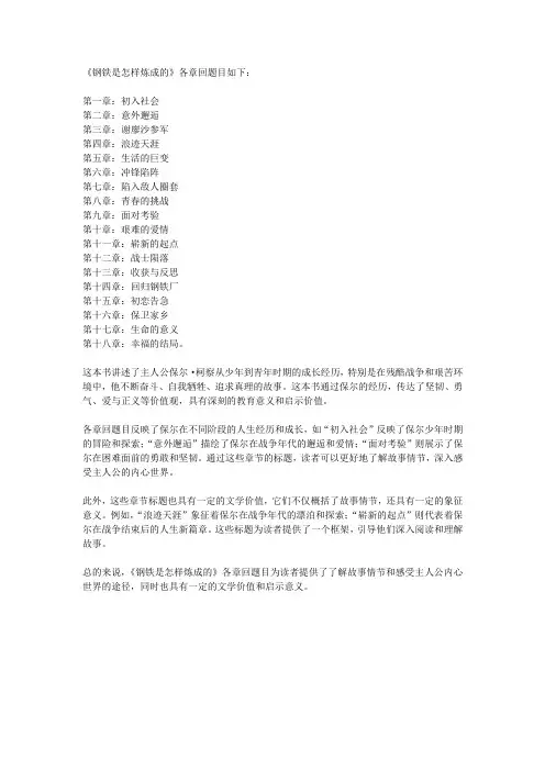 钢铁是怎样炼成的每章回题目