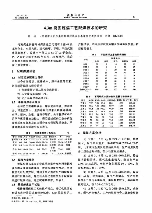 4.3m捣固炼焦工艺配煤技术的研究