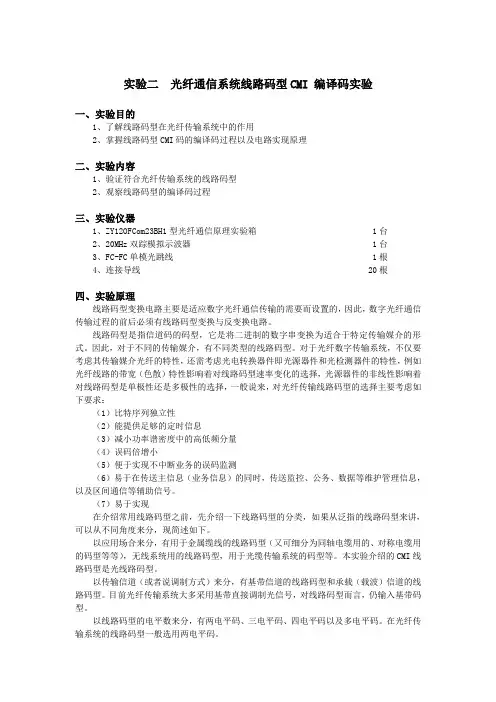 实验二_光纤通信系统线路码型CMI_编译码实验