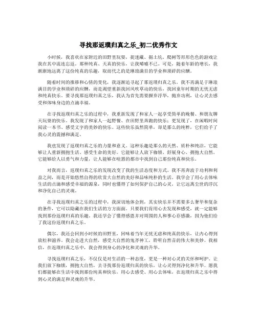 寻找那返璞归真之乐_初二优秀作文
