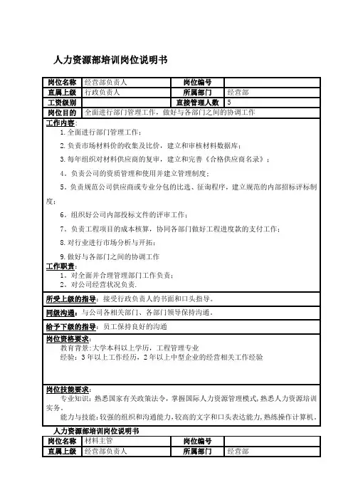 经营部岗位说明书