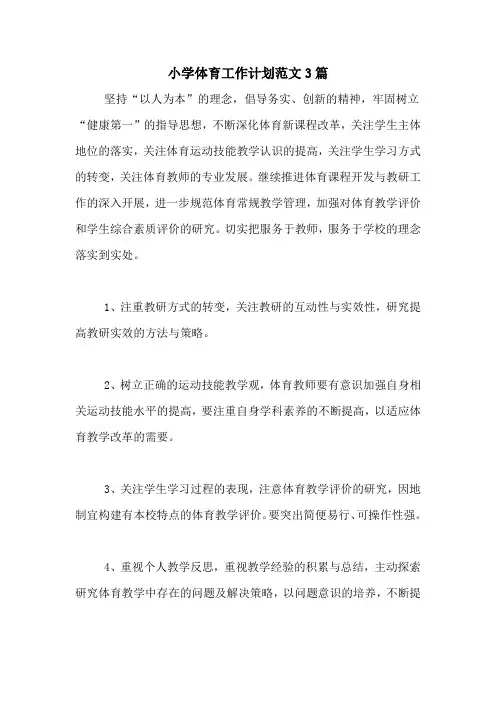 2020年小学体育工作计划范文3篇