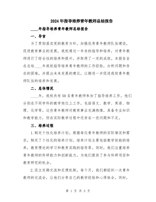 2024年指导培养青年教师总结报告