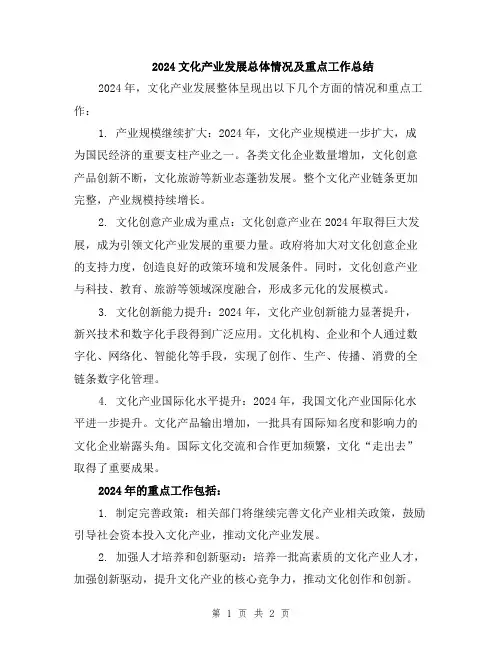 2024文化产业发展总体情况及重点工作总结