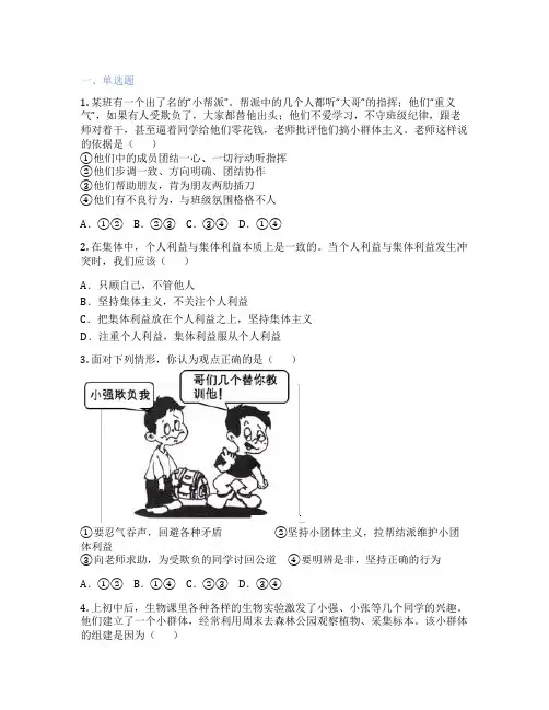 初中道德与法治 七年级下册 节奏与旋律 课后练习题