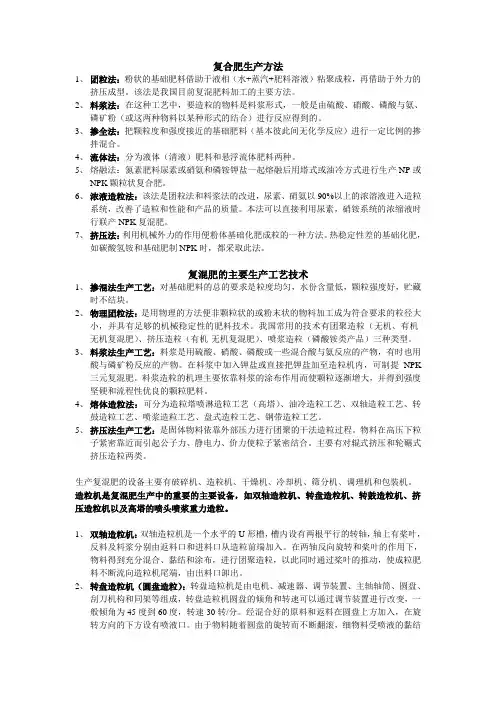 复合肥生产方法与主要生产工艺