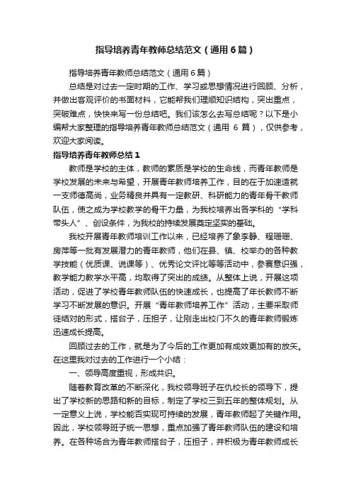 指导培养青年教师总结范文（通用6篇）