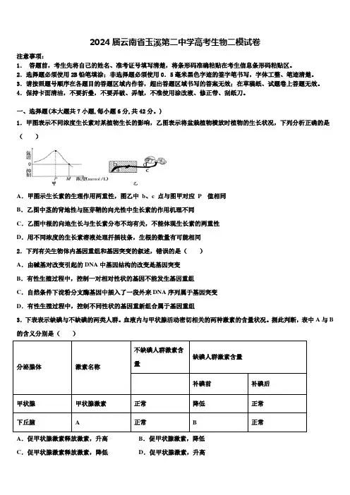 2024届云南省玉溪第二中学高考生物二模试卷含解析