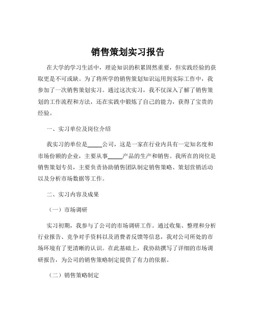 销售策划实习报告
