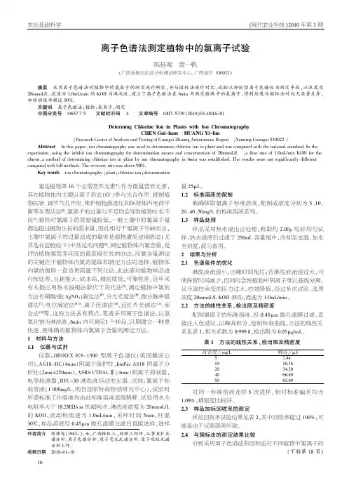 离子色谱法测定植物中的氯离子试验