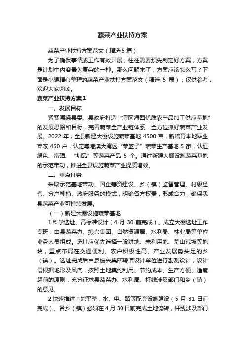 蔬菜产业扶持方案范文（精选5篇）
