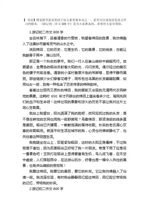 游记初二作文800字（精选5篇）