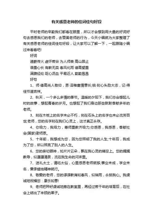 有关感恩老师的佳词佳句好段