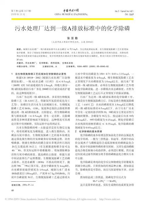 污水处理厂达到一级A排放标准中的化学除磷