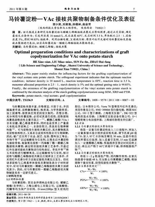 马铃薯淀粉-VAc接枝共聚物制备条件优化及表征