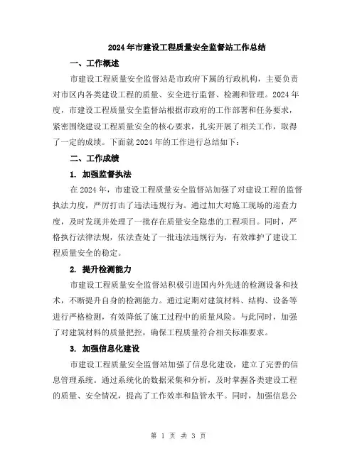 2024年市建设工程质量安全监督站工作总结