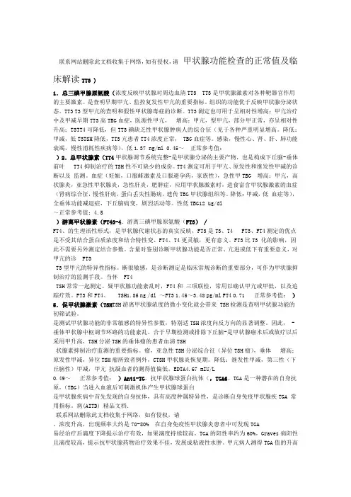 整理甲状腺功能检查的正常值及临床解读讲课稿