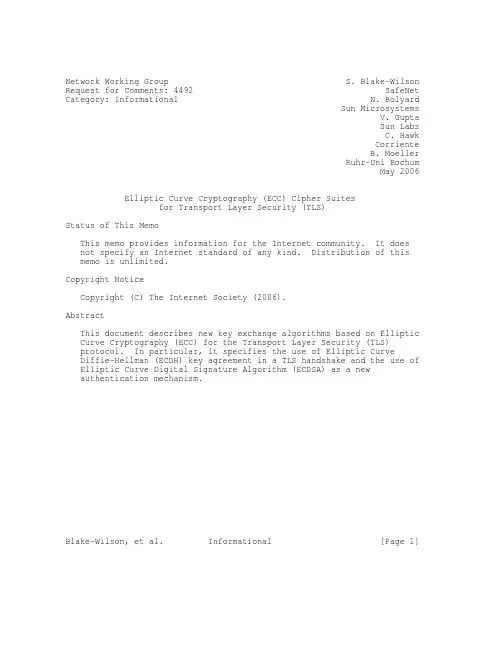 rfc4492.Elliptic Curve Cryptography (ECC) Cipher Suites for Transport Layer Security (TLS)