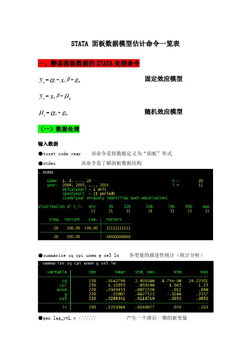 (完整word版)STATA面板数据模型操作命令要点
