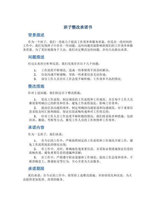 班子整改承诺书