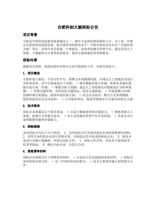 合肥科创大脑招标公告