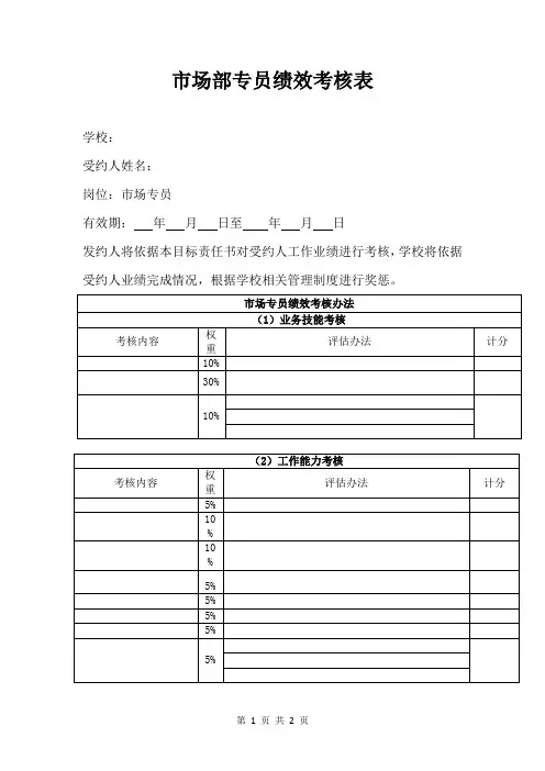 市场部专员绩效考核表