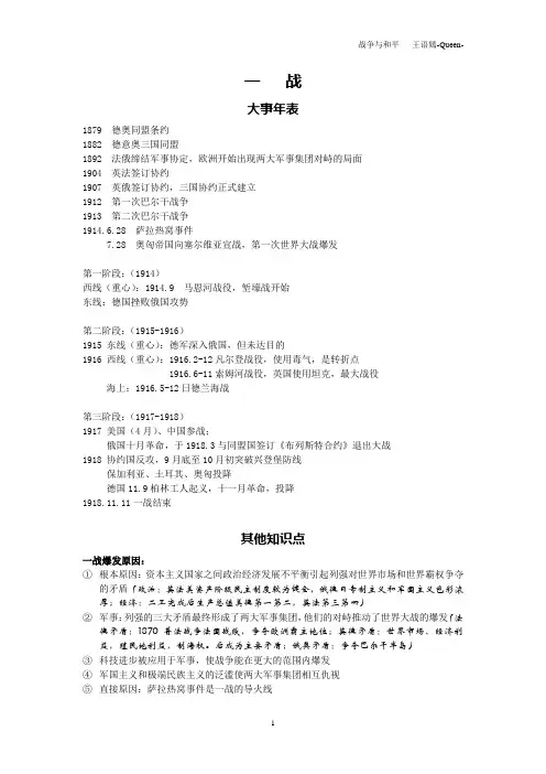 战争与和平大事年表详解