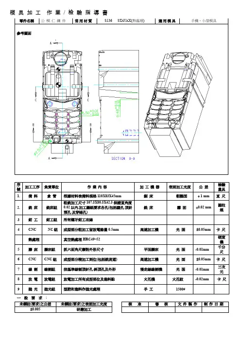 公模仁镶件加工作业指导书