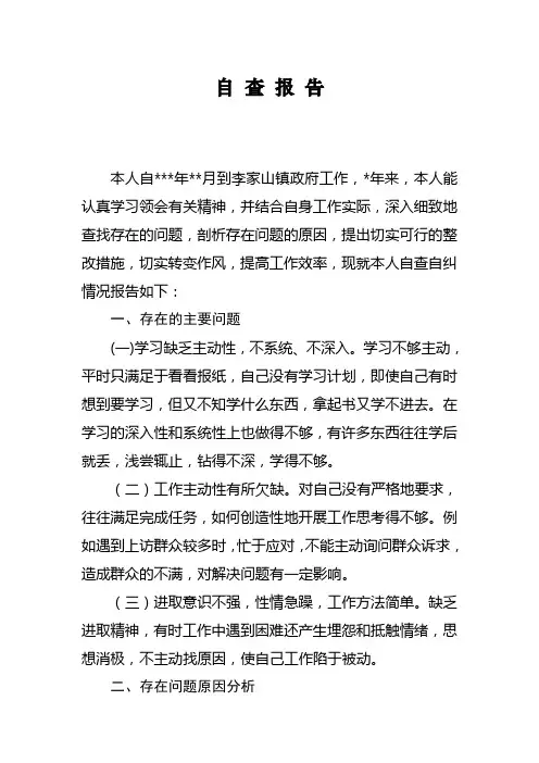 副镇长自查报告