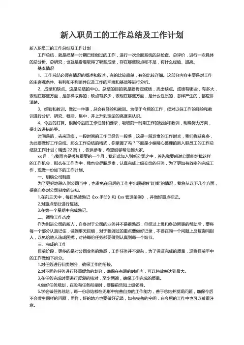 新入职员工的工作总结及工作计划（精选22篇）