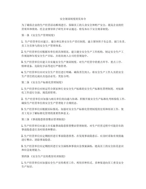 安全规章制度的发布令
