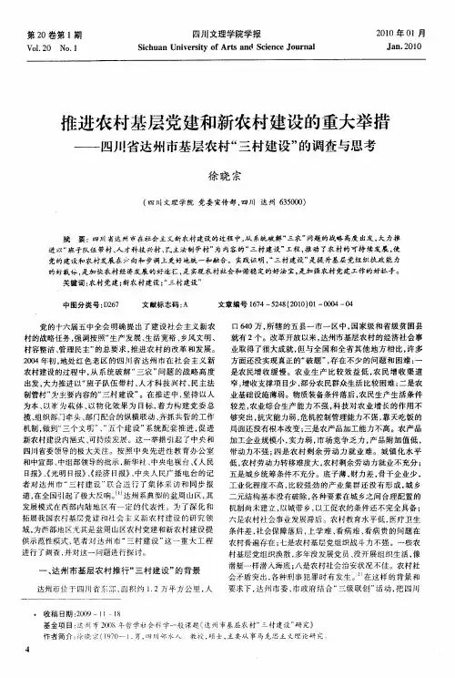 推进农村基层党建和新农村建设的重大举措——四川省达州市基层农村“三村建设”的调查与思考